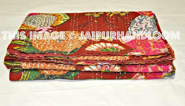 Kantha Quilt, Queen Sari Floral Blanket, Kantha Blanket, Queen Bed Cover, Queen Quilt, Indian Quilt, Queen Kantha bedspread, Throw Blanket
