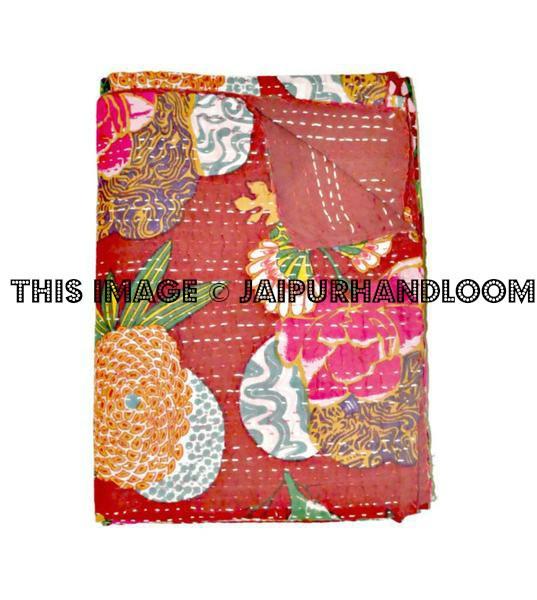 Kantha Quilt, Queen Sari Floral Blanket, Kantha Blanket, Queen Bed Cover, Queen Quilt, Indian Quilt, Queen Kantha bedspread, Throw Blanket