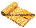Kantha Quilt, Yellow Ikat Kantha Quilt Blanket Yellow Indian Sari kantha Quilted Bedspreads,Throws,Ralli,Gudari Handmade Tapestery Bedding