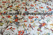 Kantha Quilt, floral birds kantha Quilt, Kantha Throw, Kantha Blanket, Antique Quilt, Handmade Vintage Throw Blanket, indian sari tapestry-Jaipur Handloom