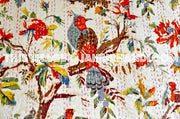 Kantha Quilt, floral birds kantha Quilt, Kantha Throw, Kantha Blanket, Antique Quilt, Handmade Vintage Throw Blanket, indian sari tapestry-Jaipur Handloom