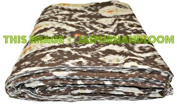Kantha Quilt in Brown paisley, indian sari Quilt, ikat quilt, Kantha Throw, Kantha Blanket, Reversible ikat Quilt, Handmade ikat Throw Quilt