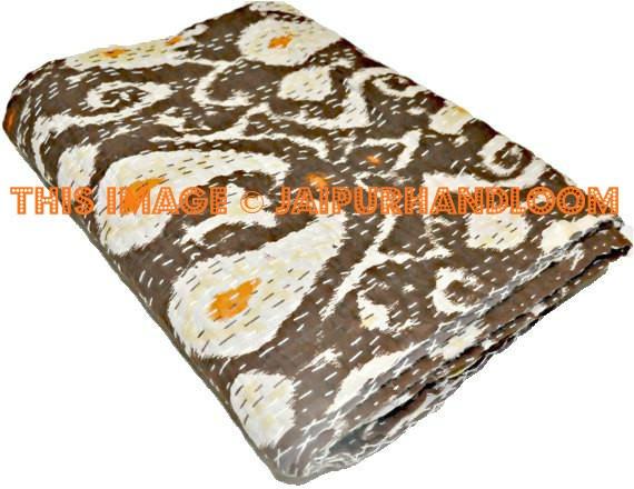 Kantha Quilt in Brown paisley, indian sari Quilt, ikat quilt, Kantha Throw, Kantha Blanket, Reversible ikat Quilt, Handmade ikat Throw Quilt