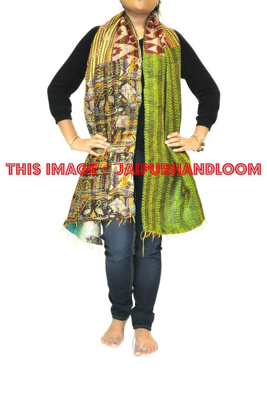 Kantha Stitch Silk Scarf - Bagpipe-Jaipur Handloom