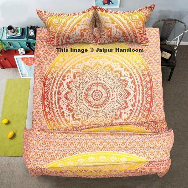 King Size Bedding Set with Mandala Duvet Cover Bohemian Bedspread and 2 Pillows-Jaipur Handloom