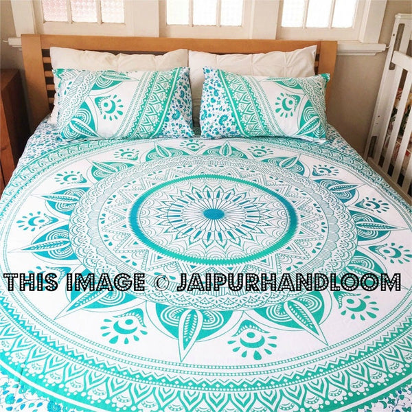 King Size Medallion Mandala Duvet Cover with Set of 2 Pillow Covers-Jaipur Handloom