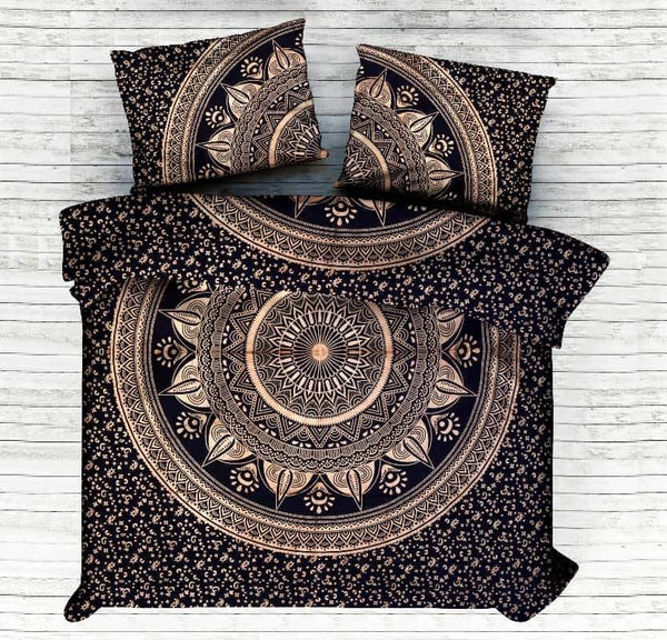 King Size Ombre Mandala Duvet Cover Set With Cotton Bed Cover and 2 Pillows-Jaipur Handloom