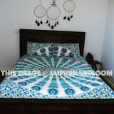 King Size White & Blue Reversible Peafowl Mandala Duvet Cover-Jaipur Handloom