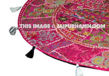 L 32" Round Pink Floor Pillow Cushion pouffe gypsy Bohemian Patchwork floor cushion pouf Vintage Indian Foot Stool Bean Bag-Jaipur Handloom