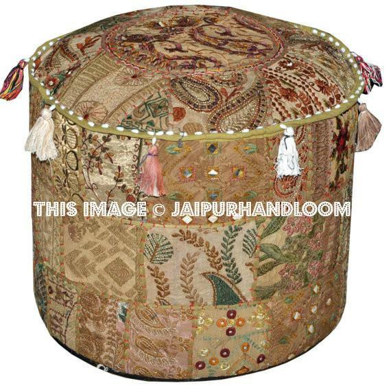 Large Bohemian Ottoman pouf chair floor pillow bean bag-Jaipur Handloom