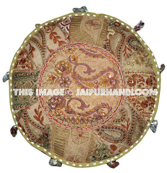 Large Bohemian Ottoman pouf chair floor pillow bean bag-Jaipur Handloom
