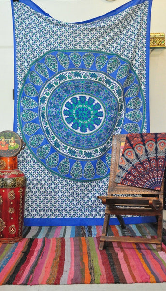 Large Buddhist Mandala Tapestry Bohemian Cotton Beach Blanket Throw-Jaipur Handloom