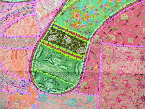Large Elephant Embroidered Bedspread Bedding Indian Patchwork Tapestry-Jaipur Handloom