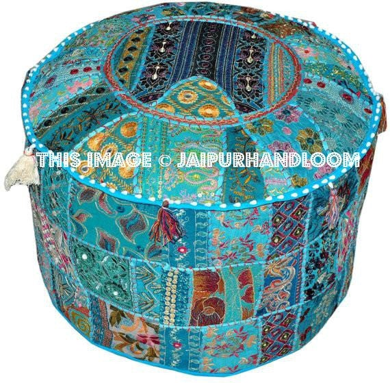 Large Indian Pouf Ottoman-Jaipur Handloom