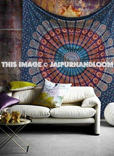 Large Indian Tapestry Wall Hanging Hippie Elephant Mandala Bedspread-Jaipur Handloom