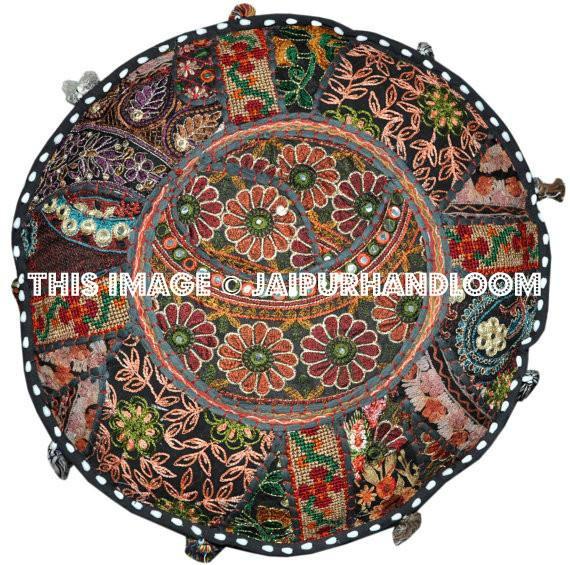 Large Round Tufted Storage Ottoman-Jaipur Handloom