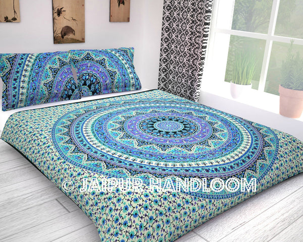 Large cotton mandala bedding set with pillow cases - Lyne-Jaipur Handloom