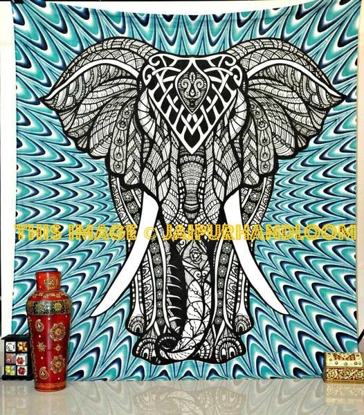 Large elephant tapestry wall hanging bedding curtains bed cover-Jaipur Handloom