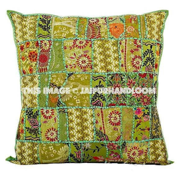 Lime Green 24x24" Decorative throw pillows for couch Boho Yoga Pillows-Jaipur Handloom
