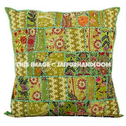 Lime Green 24x24" Decorative throw pillows for couch Boho Yoga Pillows-Jaipur Handloom