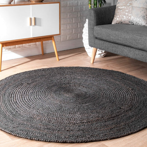 Loomed Natural Jute Braided Area Rugs 8 Feet Round for Office Area Carpet | Jaipur Handloom
