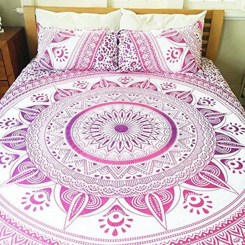 Magical Night Pink Mandala Bed cover with Set of 2 Pillows - Lucinda-Jaipur Handloom