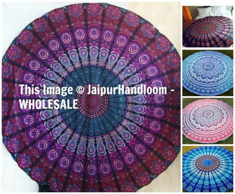 Mandala Beach Throws wholesale lot of 25 pc round beach towels-Jaipur Handloom