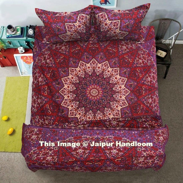 Mandala Duvet Cover Queen Indian Quilt Blanket With Bed sheet & 2 Pillow Covers-Jaipur Handloom