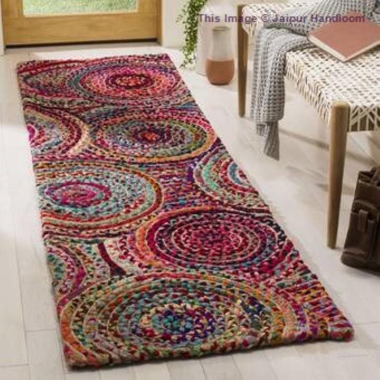 Mandala Pattern Braided Chindi Rug, Hand Woven Indoor Outdoor Area Rug