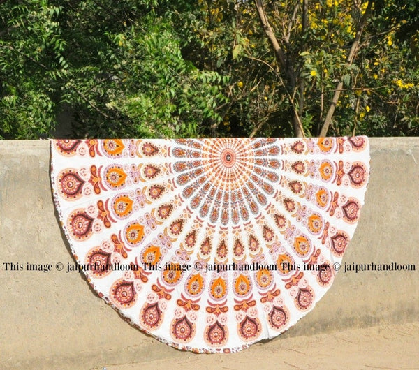 Mandala round curtains window hanging cotton round beach blanket-Jaipur Handloom