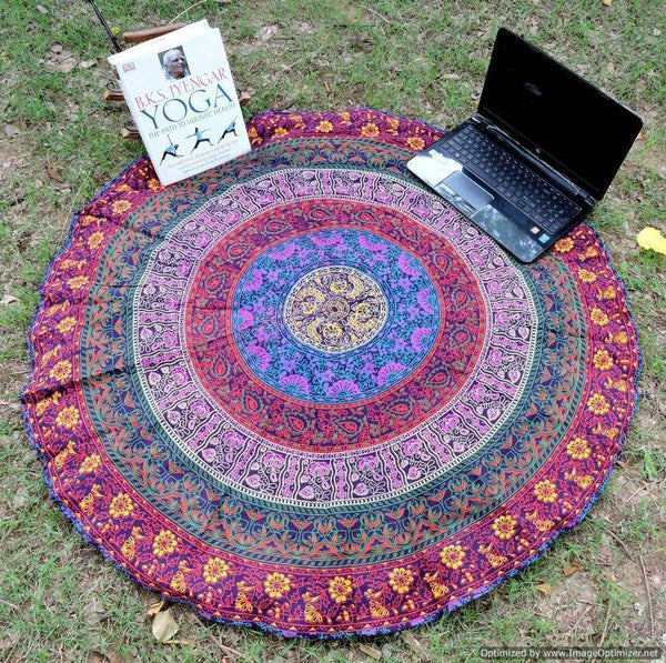 Mandala roundie beach towel wholesale bohemian round mandala tapestry-Jaipur Handloom