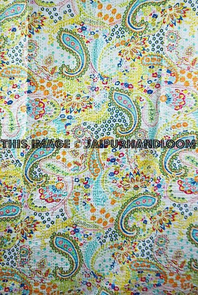Multi Coloured Paisley Queen Kantha Quilt-Jaipur Handloom
