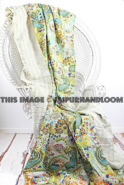 Multi Coloured Paisley Queen Kantha Quilt-Jaipur Handloom