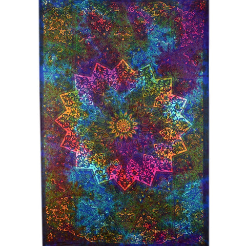 Multi Tie Dye Star Elephant Mandala Tapestry Psychedelic Mandala Yoga Mat-Jaipur Handloom