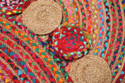 Jaipur Handloom- Multicolor Jute Round Rug Boho Rond Door Mat Bohemian Circle Rug living room