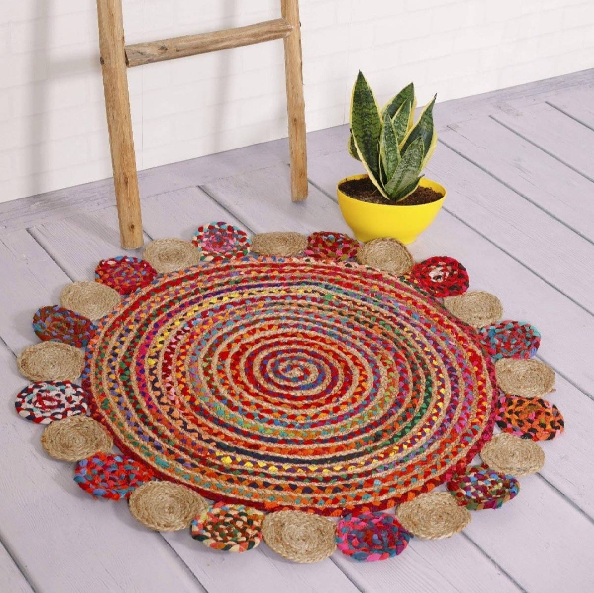 Jaipur Handloom- Multicolor Jute Round Rug Boho Rond Door Mat Bohemian Circle Rug living room