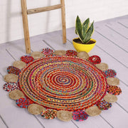 Jaipur Handloom- Multicolor Jute Round Rug Boho Rond Door Mat Bohemian Circle Rug living room