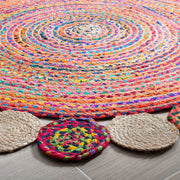 Jaipur Handloom- Multicolor Jute Round Rug Boho Rond Door Mat Bohemian Circle Rug living room