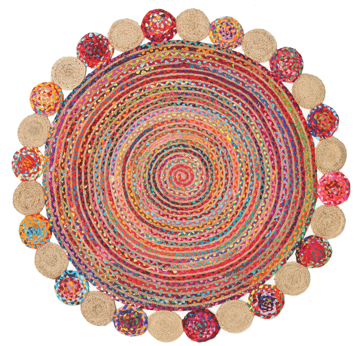 Jaipur Handloom- Multicolor Jute Round Rug Boho Rond Door Mat Bohemian Circle Rug living room