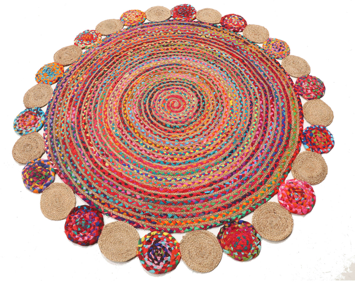 Jaipur Handloom- Multicolor Jute Round Rug Boho Rond Door Mat Bohemian Circle Rug living room