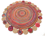 Jaipur Handloom- Multicolor Jute Round Rug Boho Rond Door Mat Bohemian Circle Rug living room