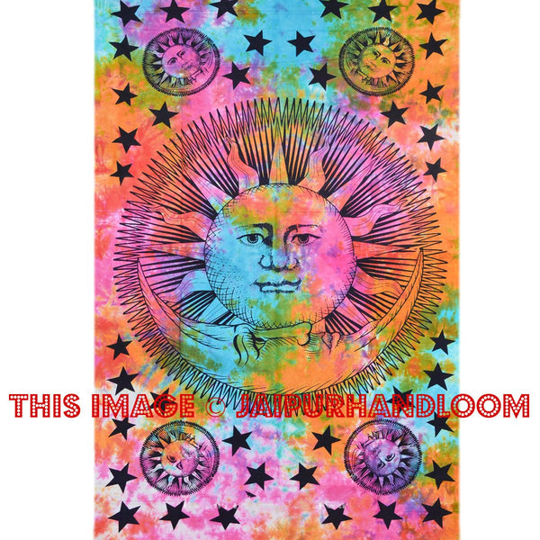 Multicolor Psychedelic Tie Dye Celestial Sun and Moon Wall Tapestry Wall Art