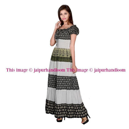 Multicoloured Printed Maxi Dress long dress Evening Dress-Jaipur Handloom