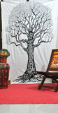 Native Purity tree tapestry black and white Tree of Life Tapestries-Jaipur Handloom