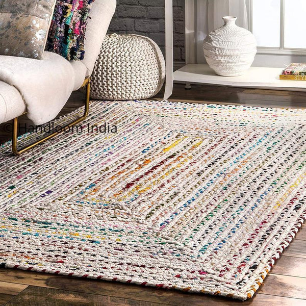 Neutral Eco-Friendly Sturdy Rolled Natural Indoor/Outdoor Chindi Rug Runner 4X6 ft-Jaipur Handloom