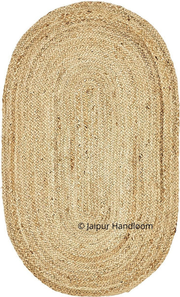 Natural Jute Rag Rugs, Indian Braided Jute Area Carpet, Hand Woven Door Mats 3 X 4 ft-Jaipur Handloom
