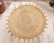 Natural Jute Round Rugs with tassels, For Floor carpet