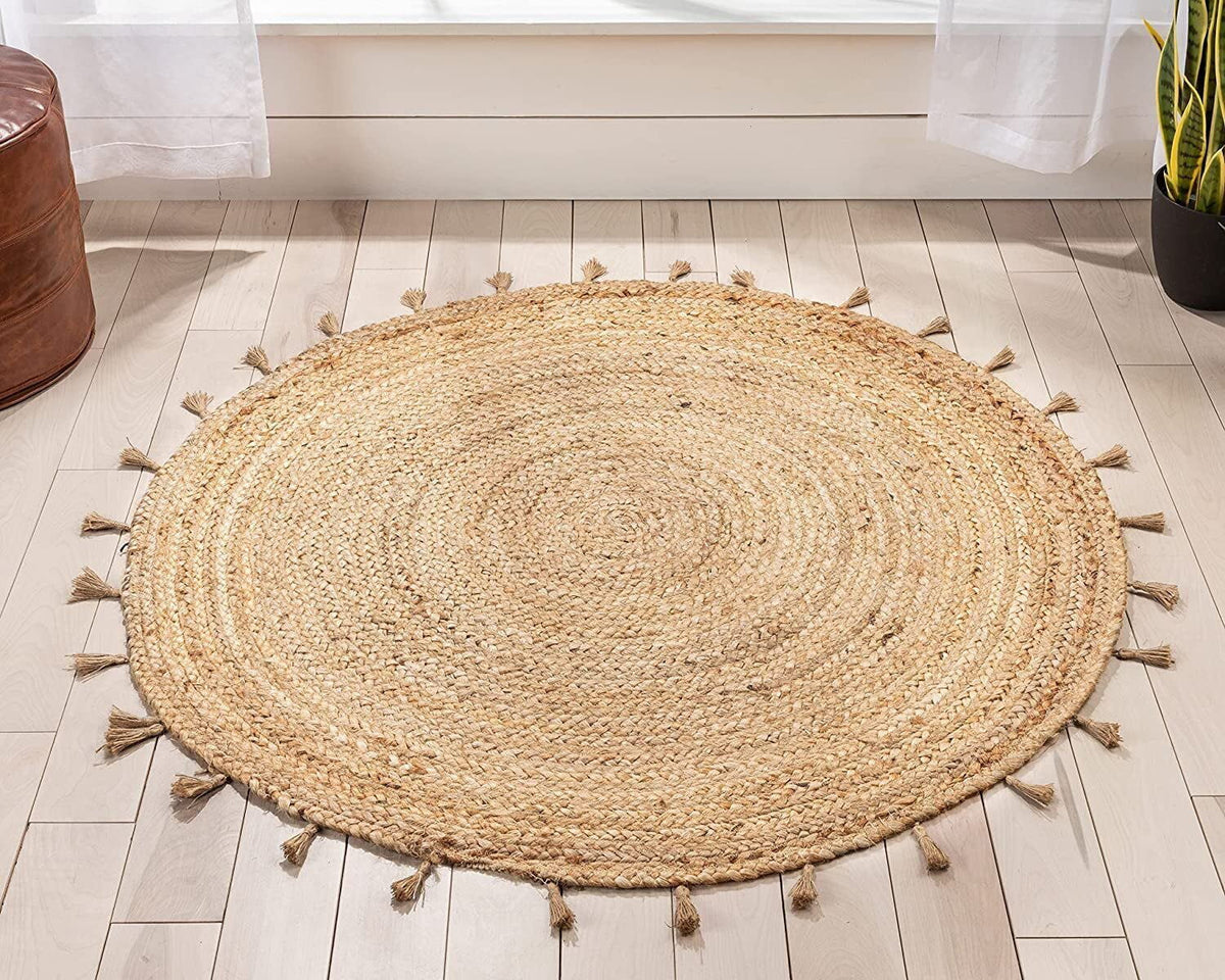 Natural Jute Round Rugs with tassels, For Floor carpet