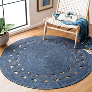 Navy Blue Hand-Braided Jute Indoor Outdoor Round Rugs