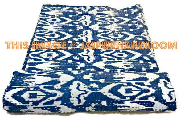 Navy Blue Queen Kantha Bedding Bohemian Kantha Bedspread